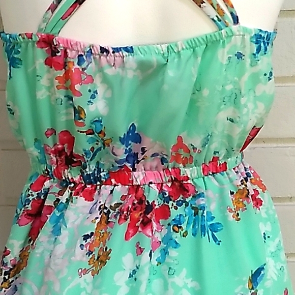 BeBop Floral High Low Criss Cross Elastic Tie Waist Mini Dress. Size Small - Picture 9 of 10